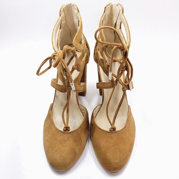 Marc Fisher Shellie Lace Up D'Orsay High Heel Pump Tan Brown Suede Leather Sz 6 - Picture 7 of 12